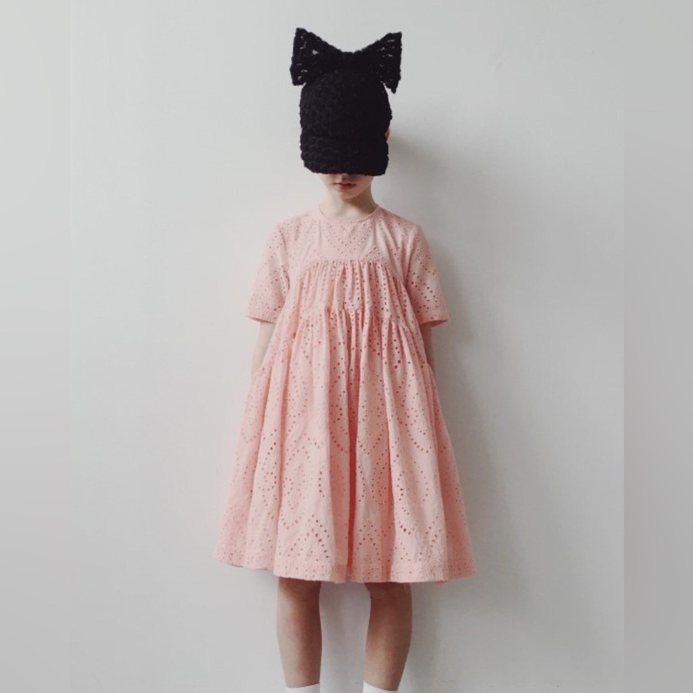 CAROLINE BOSMANS Peach Eyelet Gathered Dress - Size 3